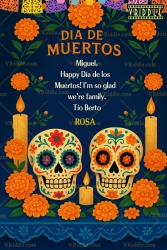 Marigolds Día de Muertos Greeting Card with Sugar Skulls Candlelight