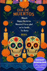 Marigolds Día de Muertos Greeting Card with Sugar Skulls Candlelight Marigolds Día de Muertos Greeting Card with Sugar Skulls Candlelight