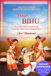 Assamese Magh Bihu Greeting Wishes with Harvest of Dancing Joy and Tradition