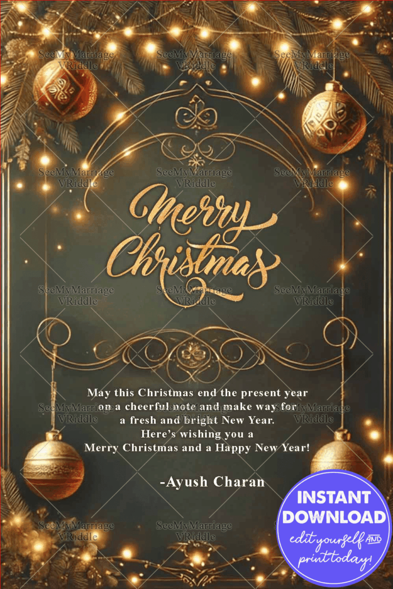 Golden Glow Christmas Greeting Card with Ornaments and Festive Lights