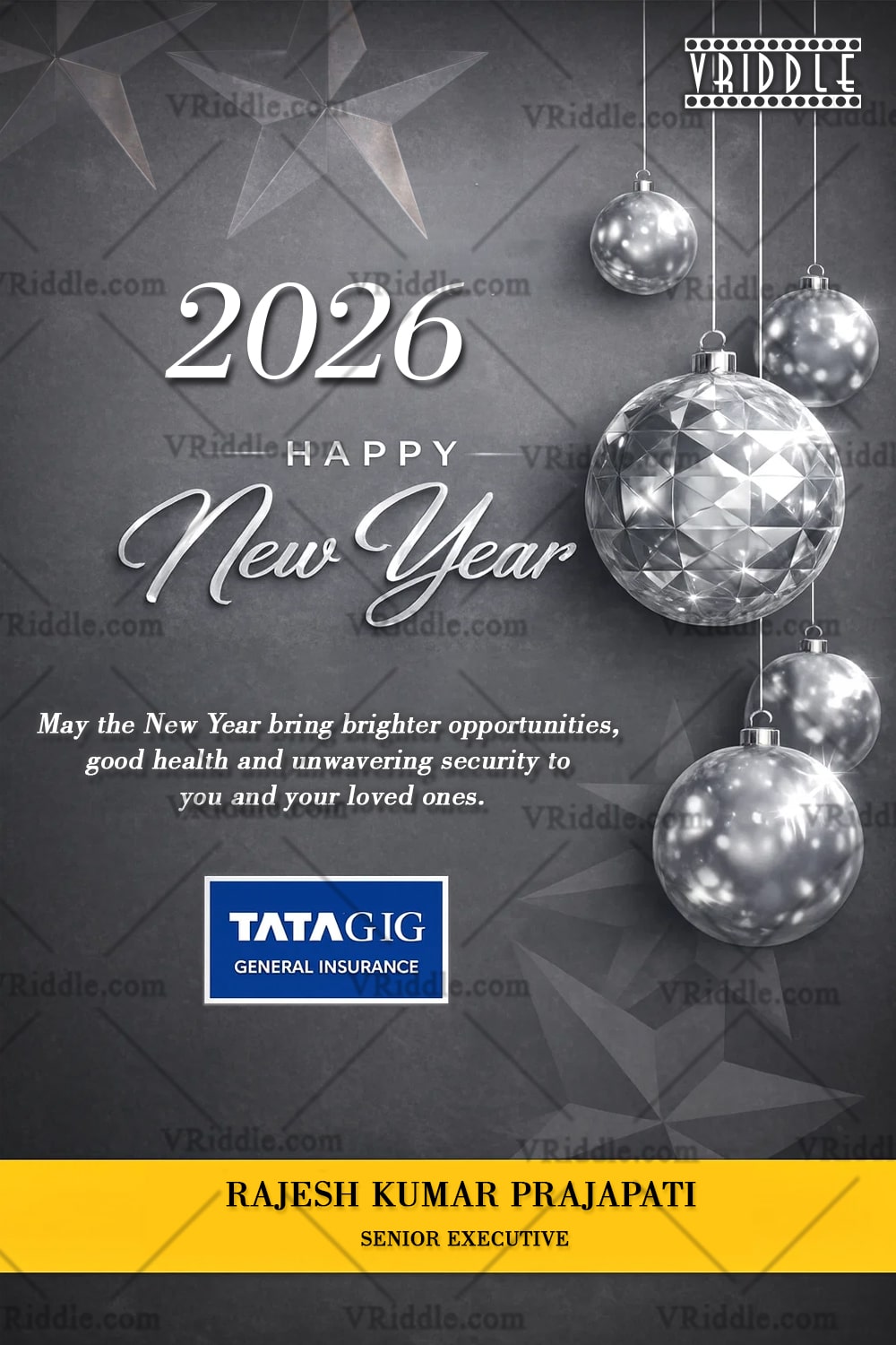 New Year Greeting with Silver Ornaments and Add Logo Branding Option