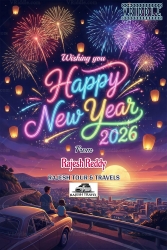 Cityscape View New Year Greeting Card with Add Company Logo and Colorful Fireworks