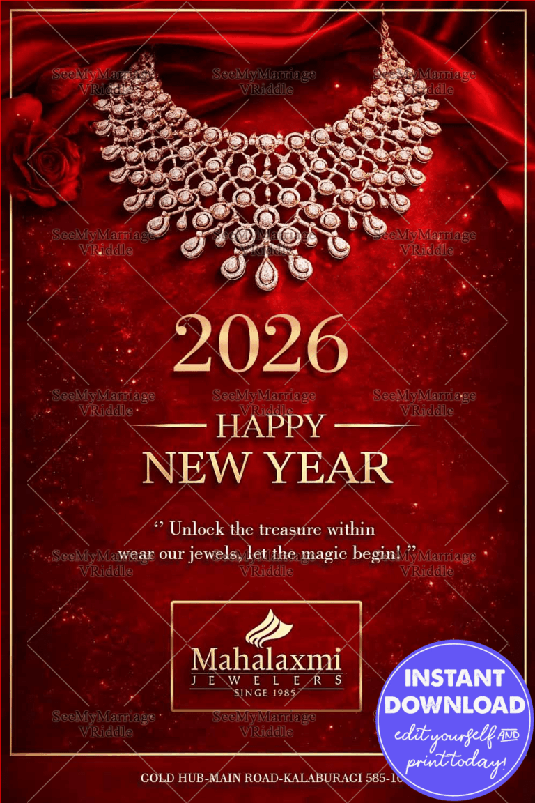 Luxurious New Year Greeting Card with Radiant Jewelry Logo Add Option and Royal Red Velvet BG