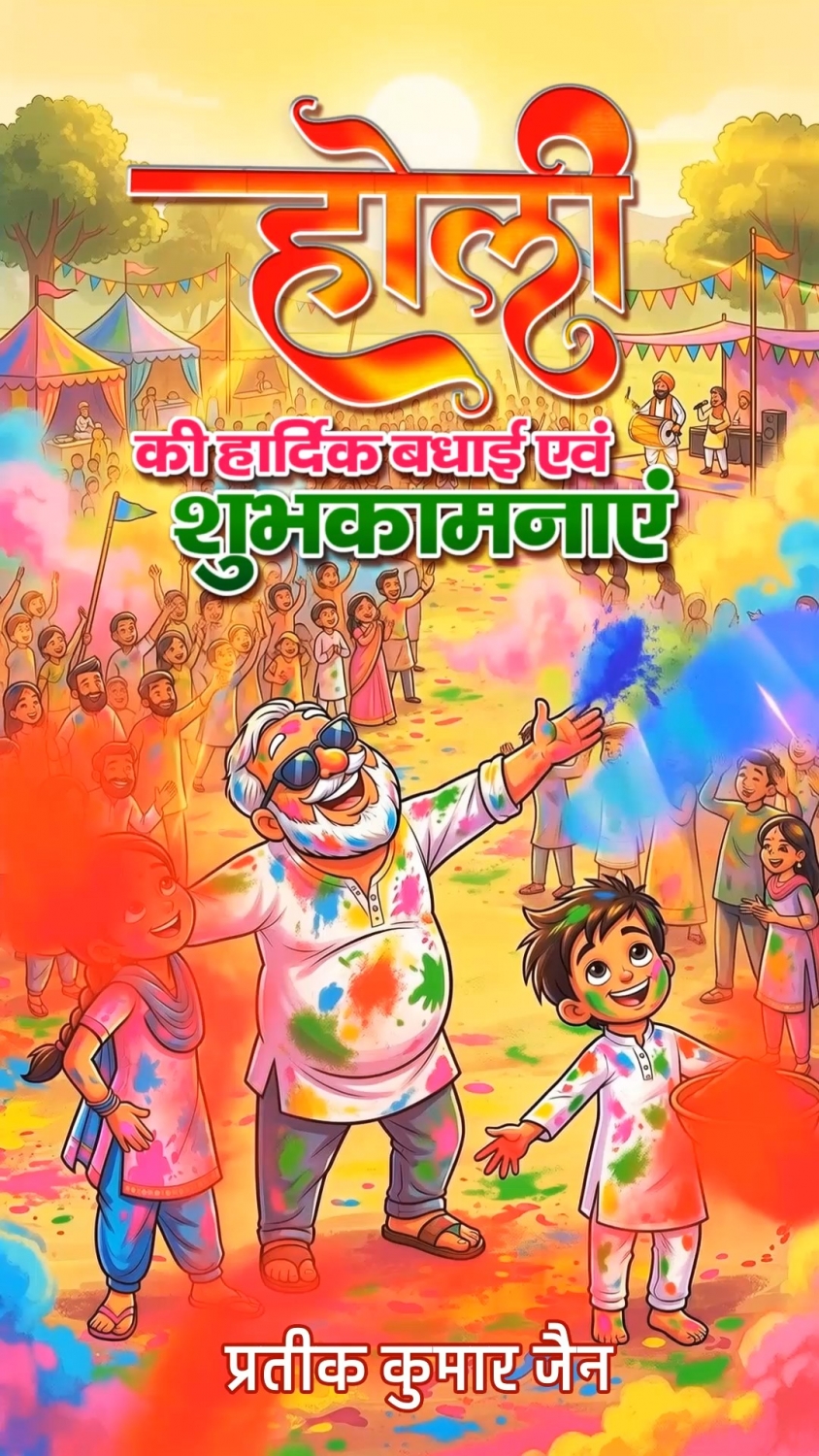 Colorful Holi ka Shubhkamnaye Greeting Video with Happy Family, Flying Gulal & Festive Village Fair Scene