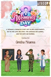Empowering Women’s Day Greeting Card with Soft Watercolor Background and Professional Women Illustrations