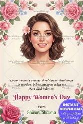 Soft Pastel Women’s Day Greeting Card with Soft Portrait Illustration and Inspirational Quote Design