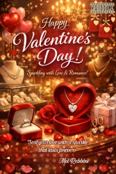Sparkling Valentine’s Day Greeting Card with Heart-Shaped Jewellery Boxes, Diamonds & Golden Romantic Glow
