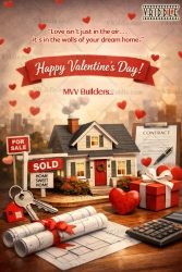 Valentine’s Day Real Estate Greeting Card with Cozy Dream Home, Heart Accents